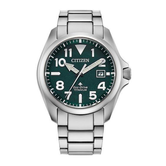 Citizen Mens Green Dial Eco-Drive Water Resistance 200 Titanium Bracelet Watch Product Image