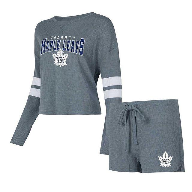 Womens Concepts Sport Gray Distressed Toronto Maple Leafs MeadowLong Sleeve T-shirt and Shorts Sleep Set Product Image