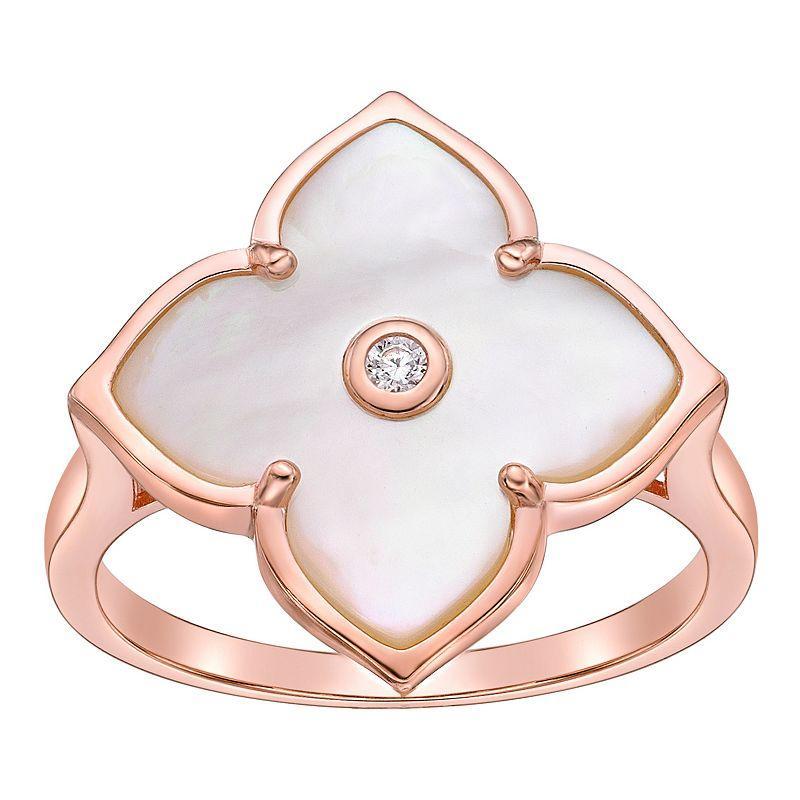 Gemminded 14k Rose Gold Over Silver Mother-Of-Pearl Ring with Cubic Zirconia Accent, Womens Pink Product Image