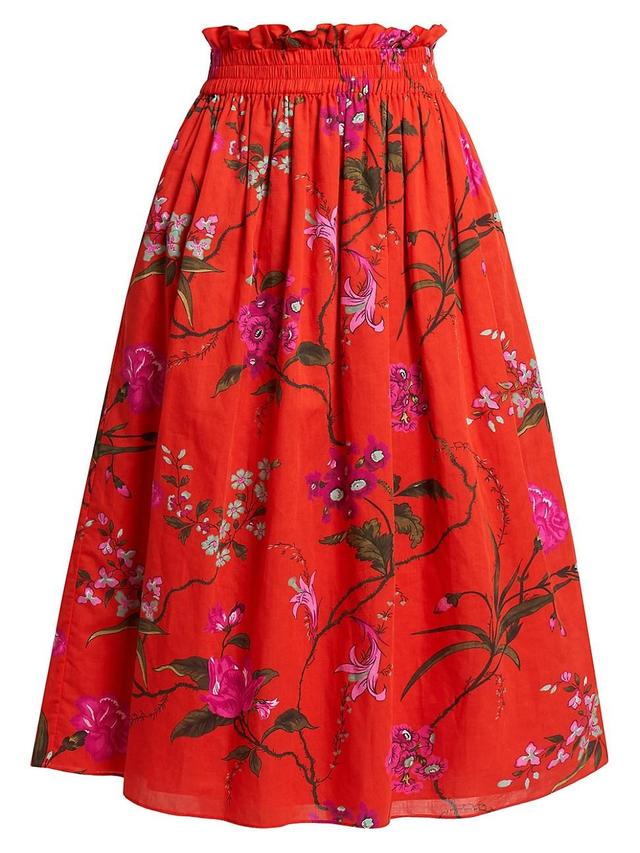 Womens Cotton-Linen Floral Midi-Skirt Product Image