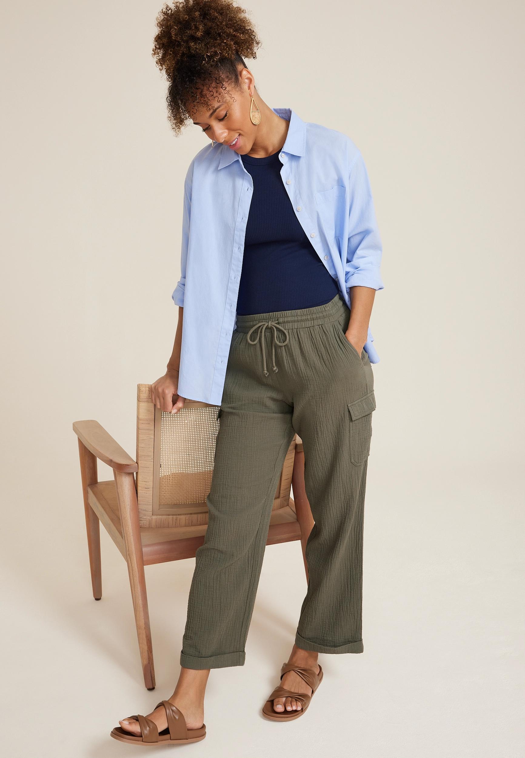 Double Cloth High Rise Straight Cargo Pant Product Image