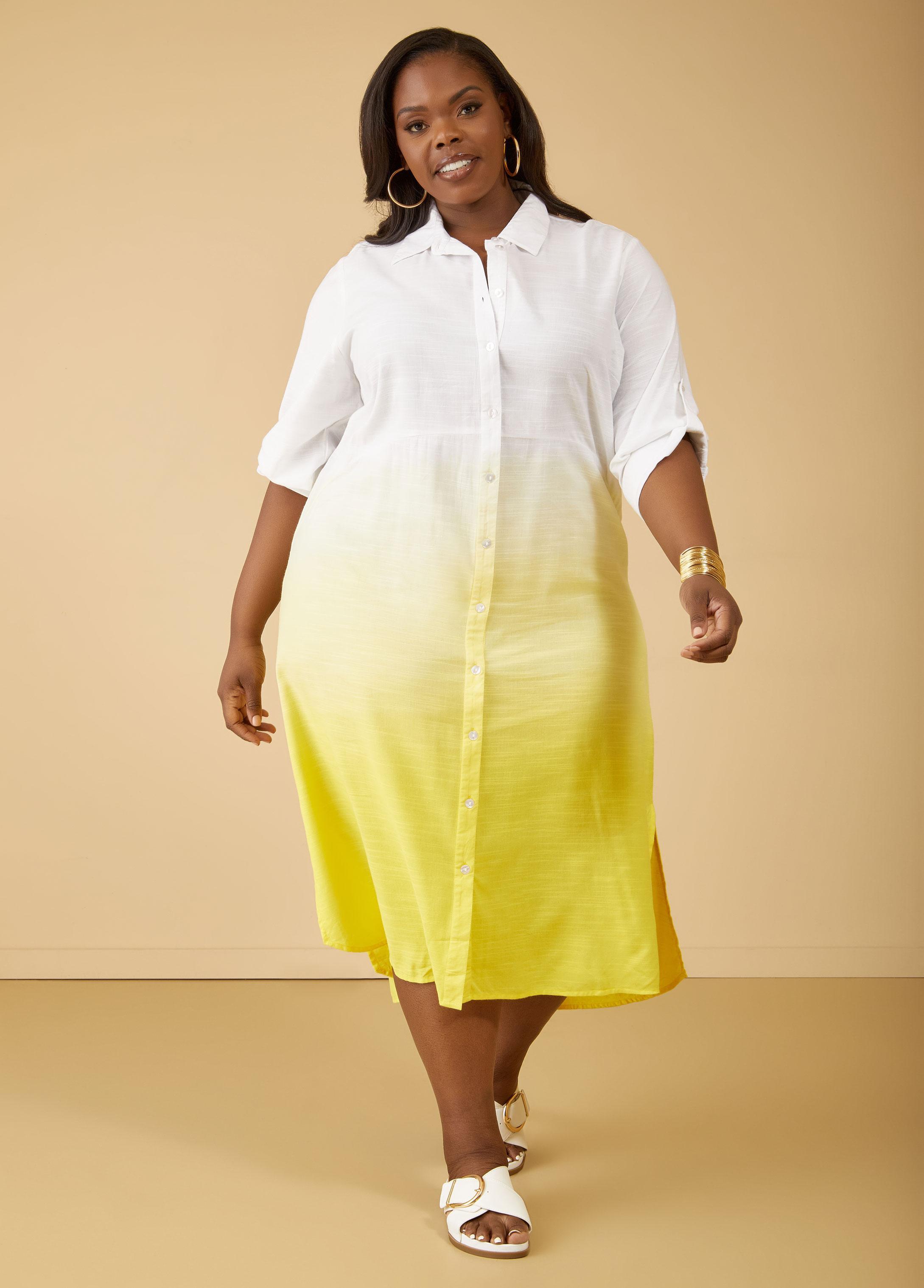 Plus Size Ombre Slub Woven Midaxi Shirtdress Ashley Stewart Product Image