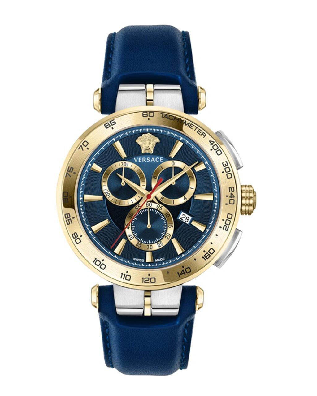 VERSACE Aion Chrono Leather Watch In Gold Product Image