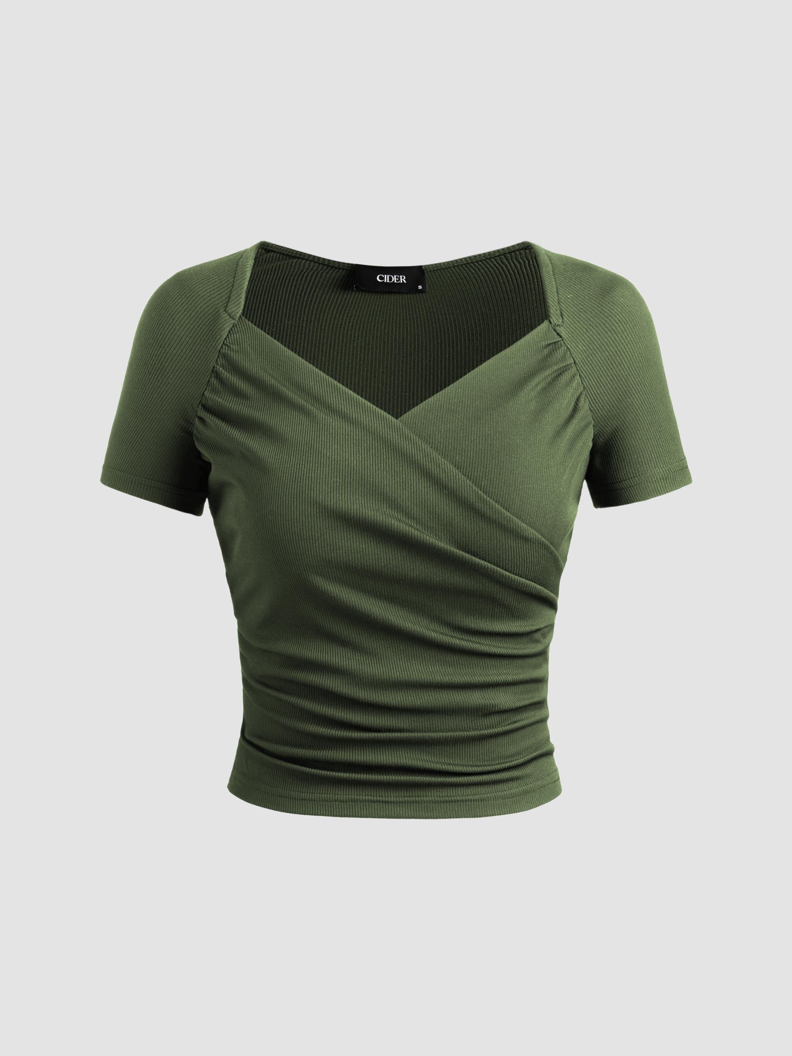 Jersey Sweetheart V Neck Short Sleeve Top Product Image