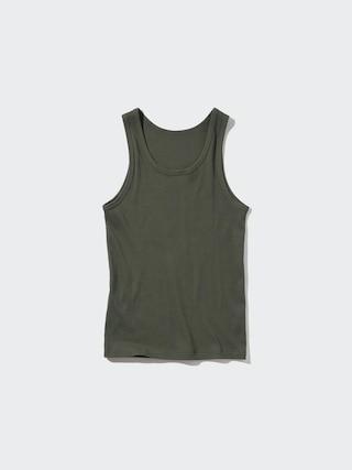 Mens Dry Color Ribbed Tank Top with Quick-Drying Olive XS UNIQLO US Product Image