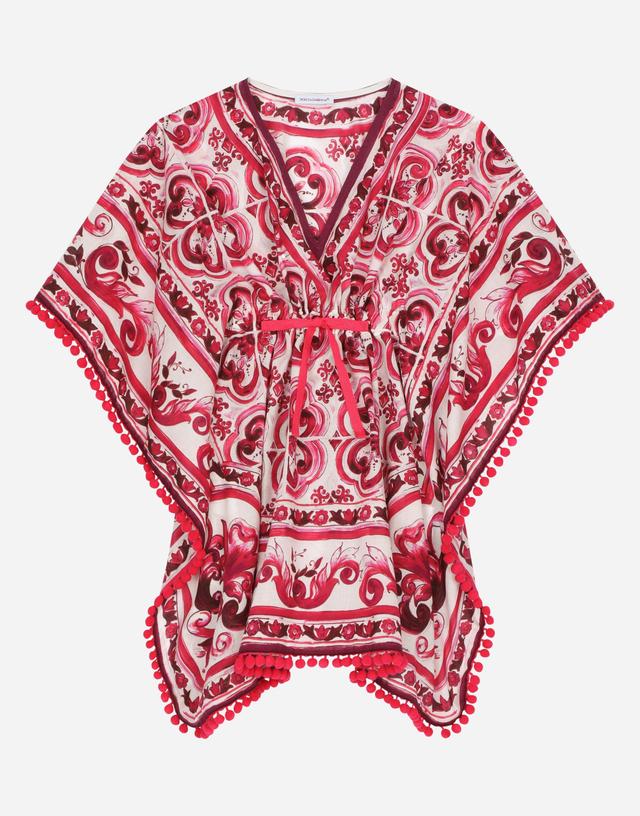 DOLCE & GABBANA Majolica-print Batiste Caftan With Drawstring Waist In Multicolor Product Image