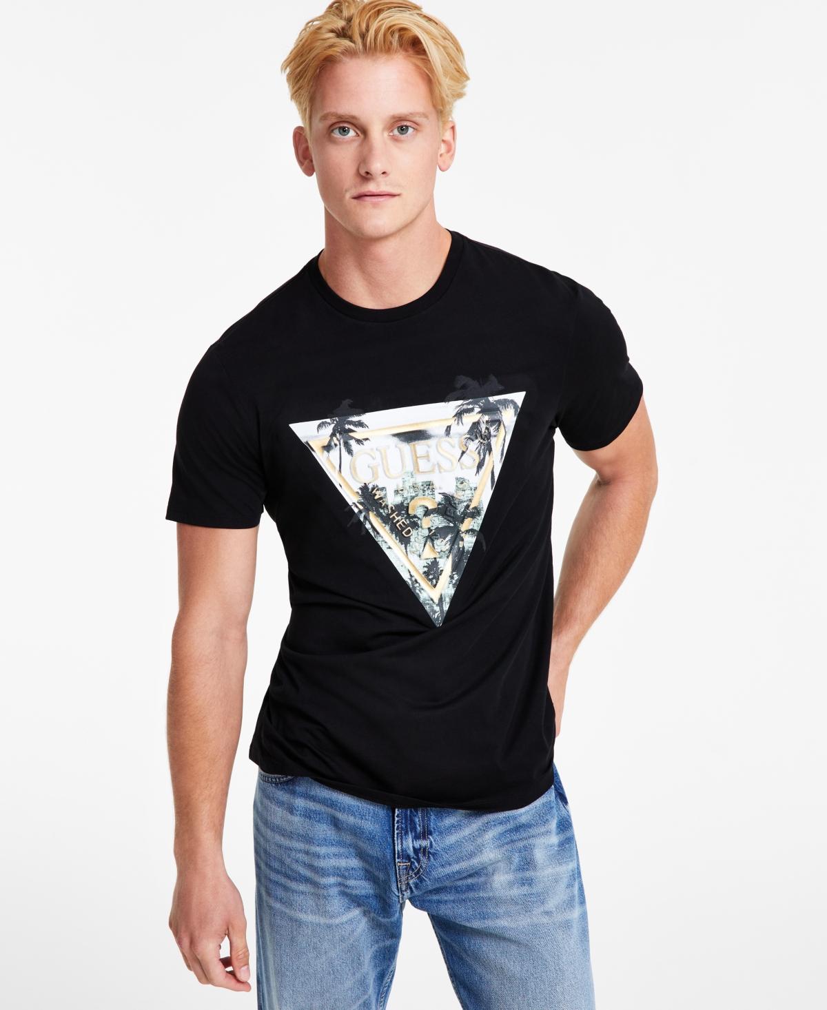 Guess Mens Embossed Palm Tree Triangle Logo Graphic T-Shirt Product Image