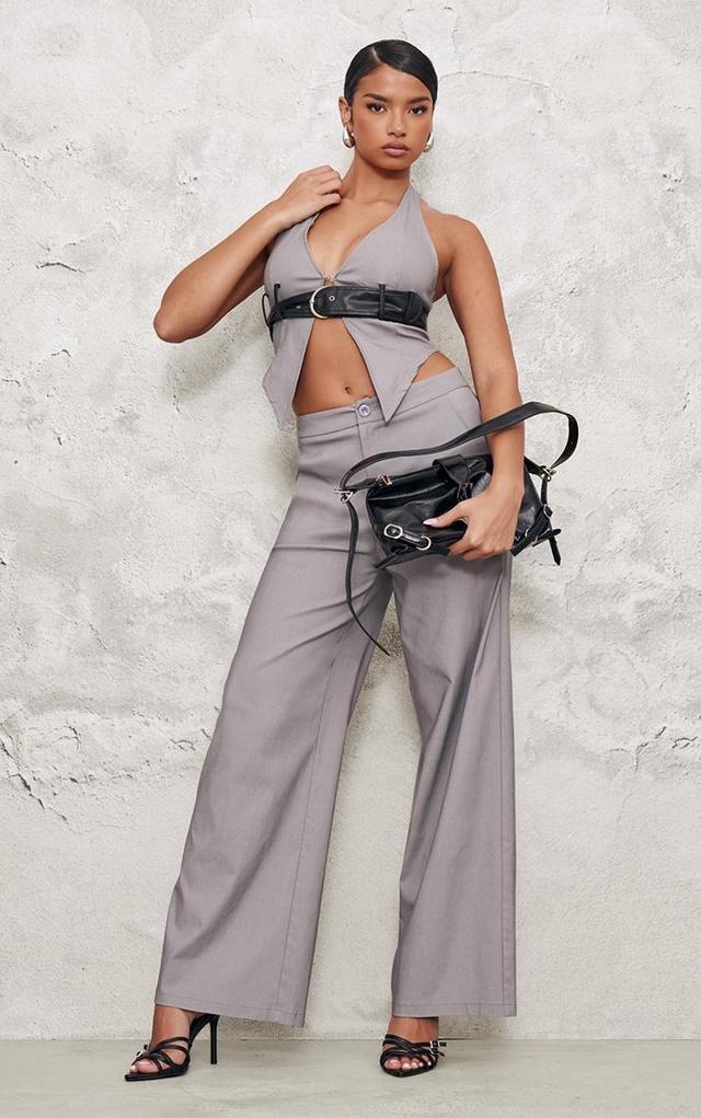 Grey Tailored Wide Leg Trousers Product Image