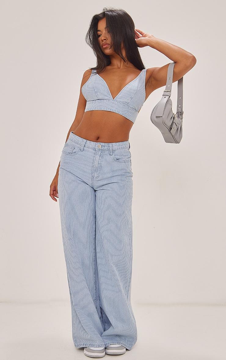 Blue Stripe Denim Triangle Bralet Product Image