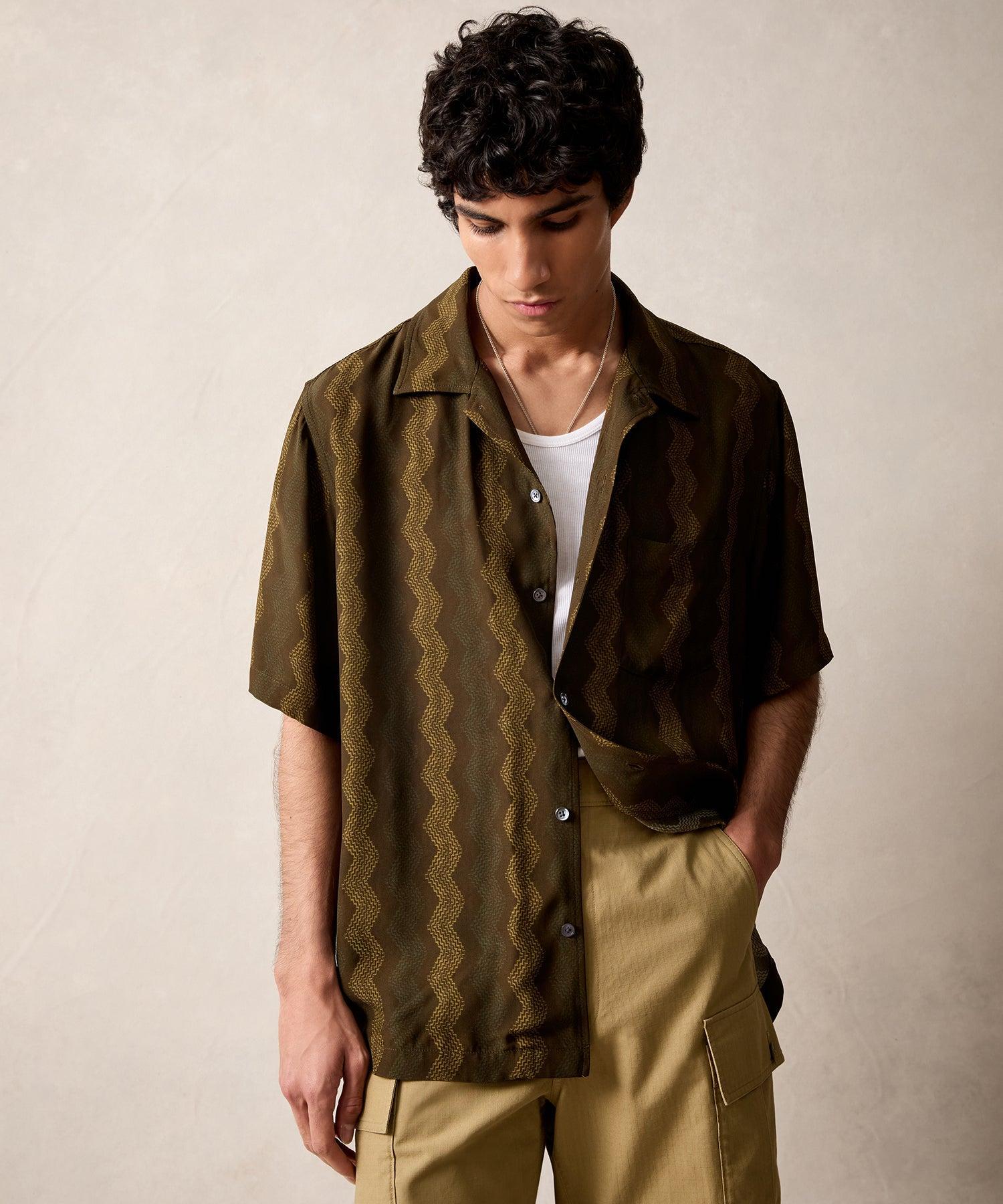 Relaxed Camp Collar Shirt in Olive Zigzag Product Image