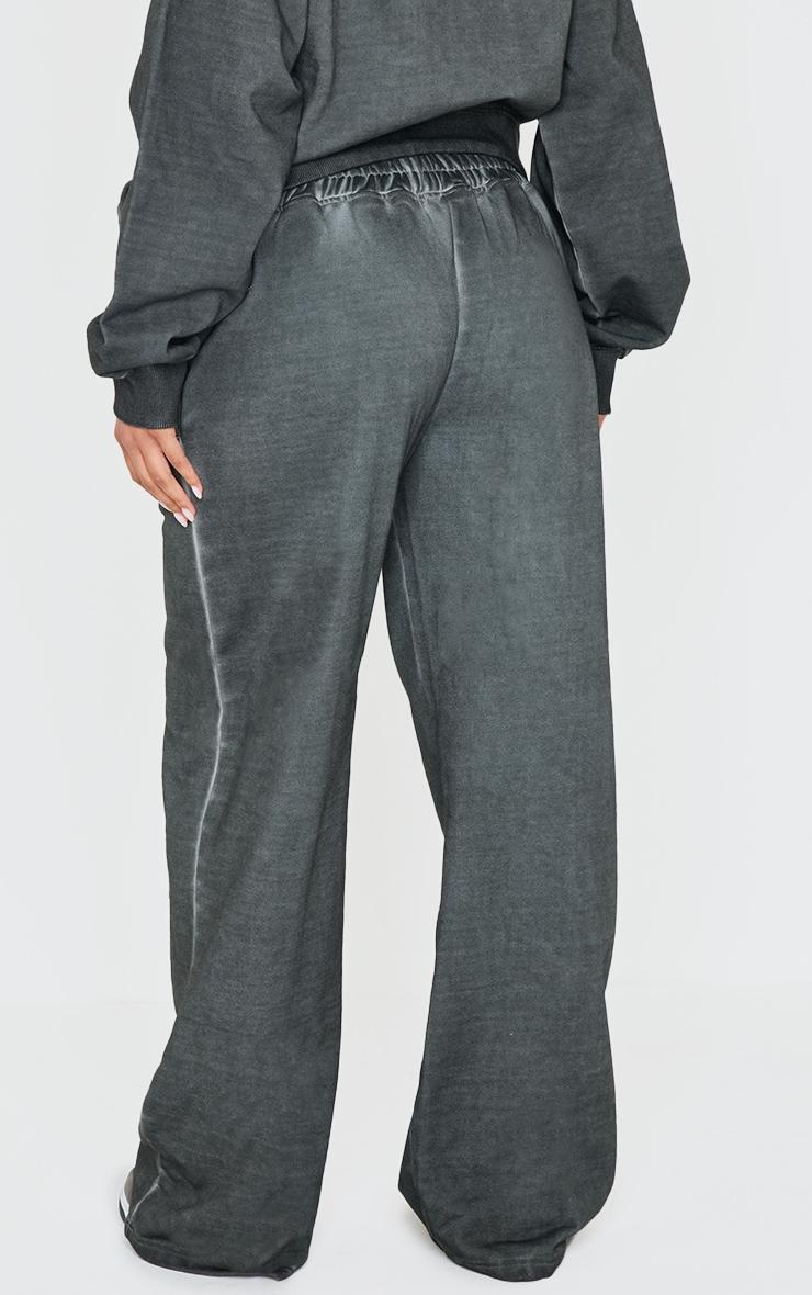 PRETTYLITTLETHING Washed Charcoal Premium Waist Wide Leg Sweatpants Product Image