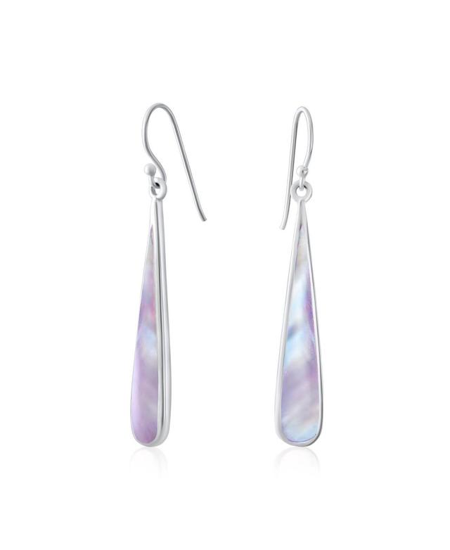 Bling Jewelry Simplistic Large Iridescent Rainbow Pink Mother of Pearl Shell Flat Teardrop Shaped Dangle Earrings For Women Sterling Silver Fish Hook Product Image