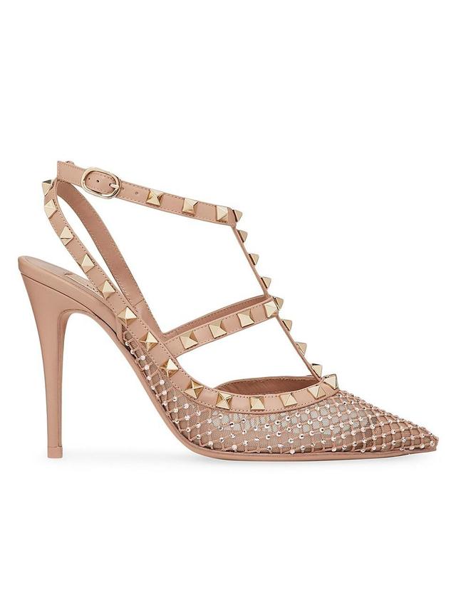 Womens Rockstud Mesh Pumps With Crystals And Straps 100MM Product Image