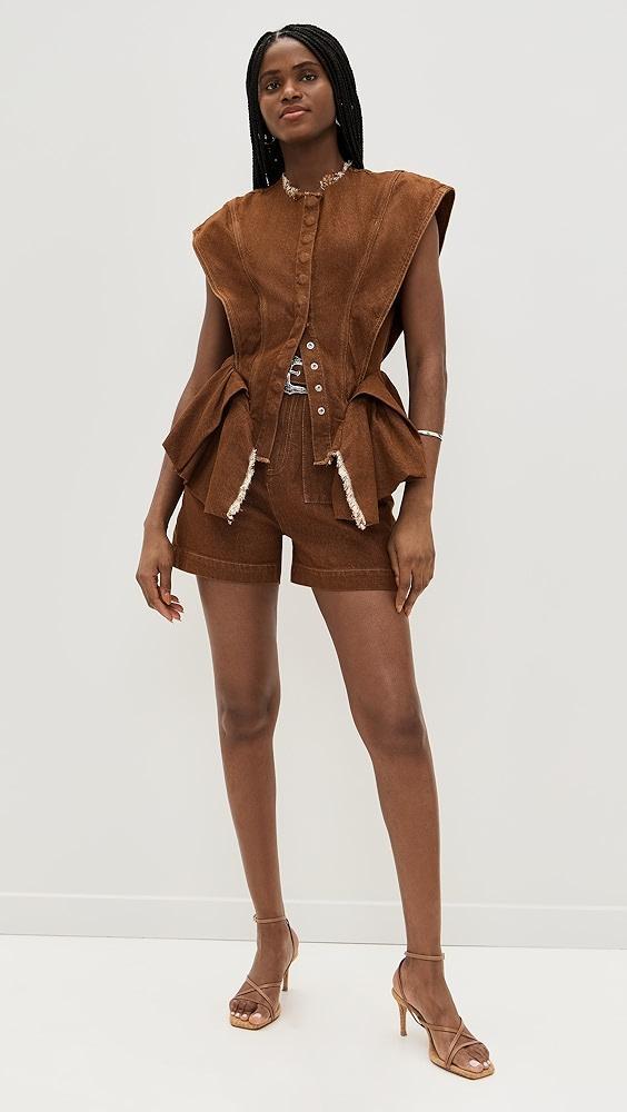 Marques Almeida Brown Denim Shorts With Embellishment Belt | Shopbop Product Image