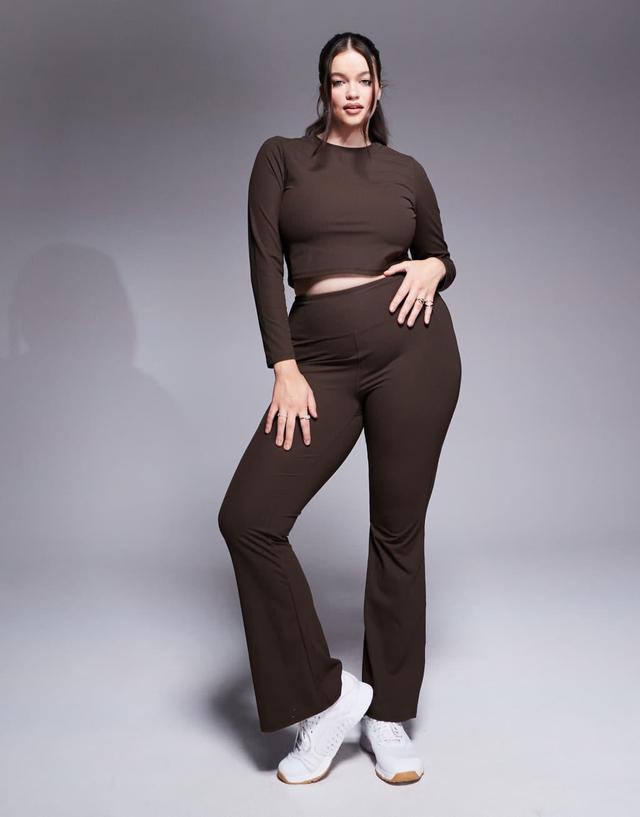 ASOS 4505 Curve soft touch ribbed slim kick yoga leggings in truffle Product Image