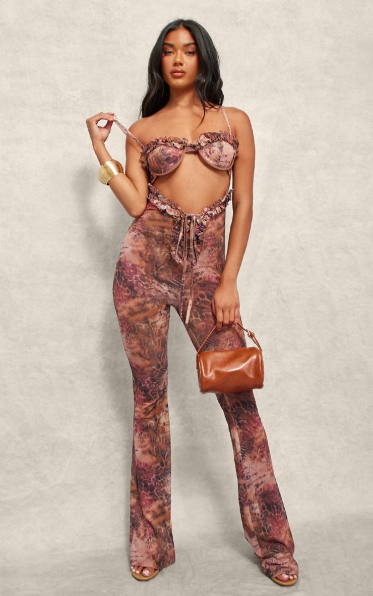 Pink Printed Mesh Cup Detail Cut Out Jumpsuit Product Image