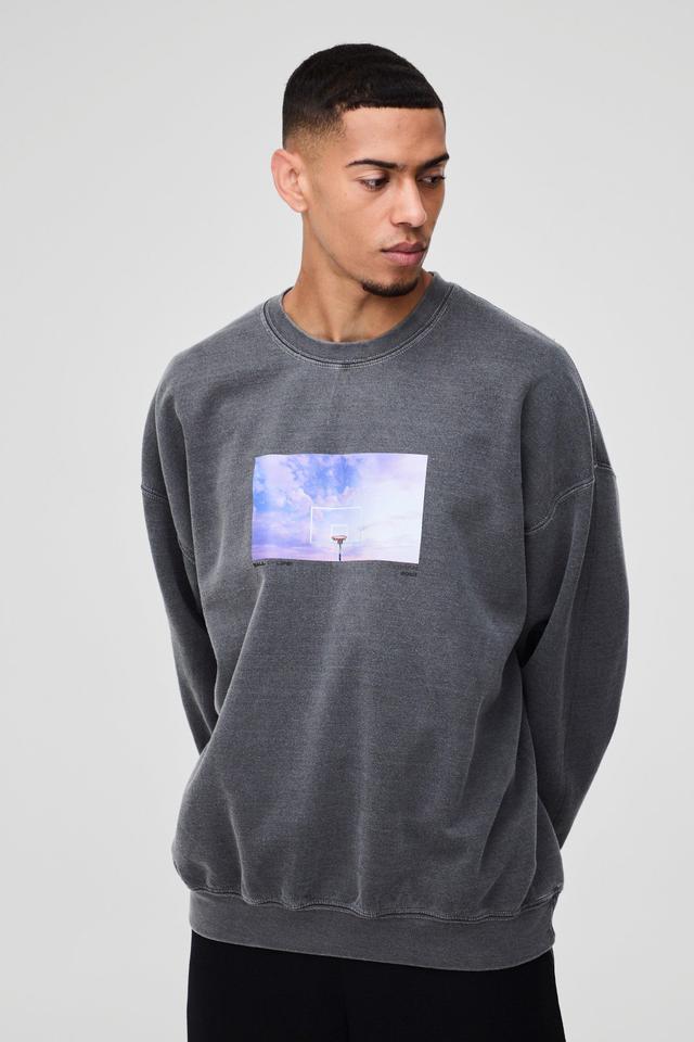 Oversized Sky Box Graphic Washed Sweatshirt | boohooMAN USA Product Image