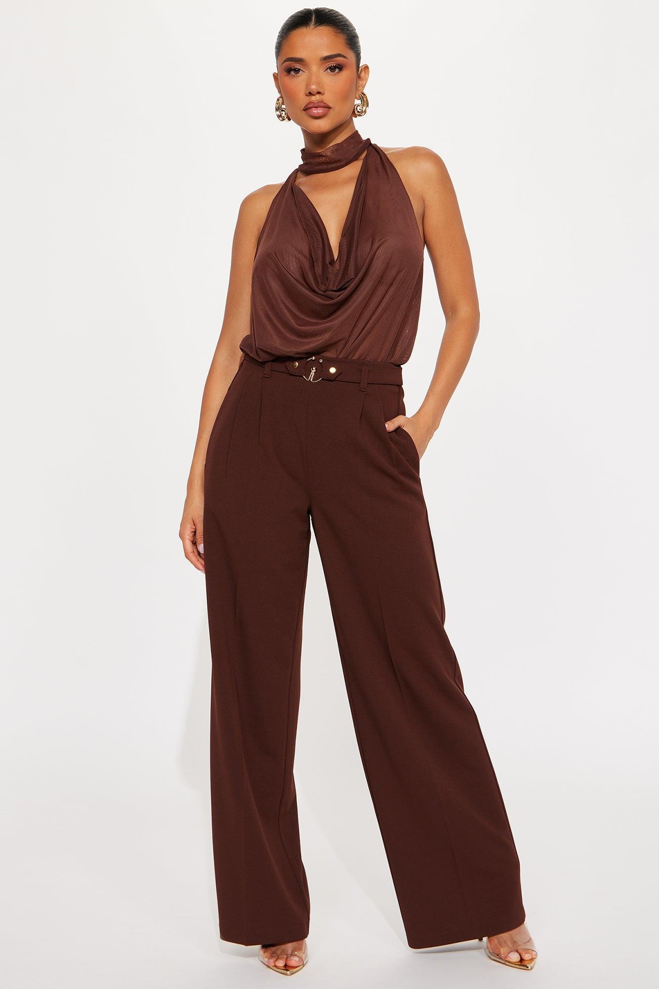 Say No More Wide Leg Trouser - Chocolate Product Image