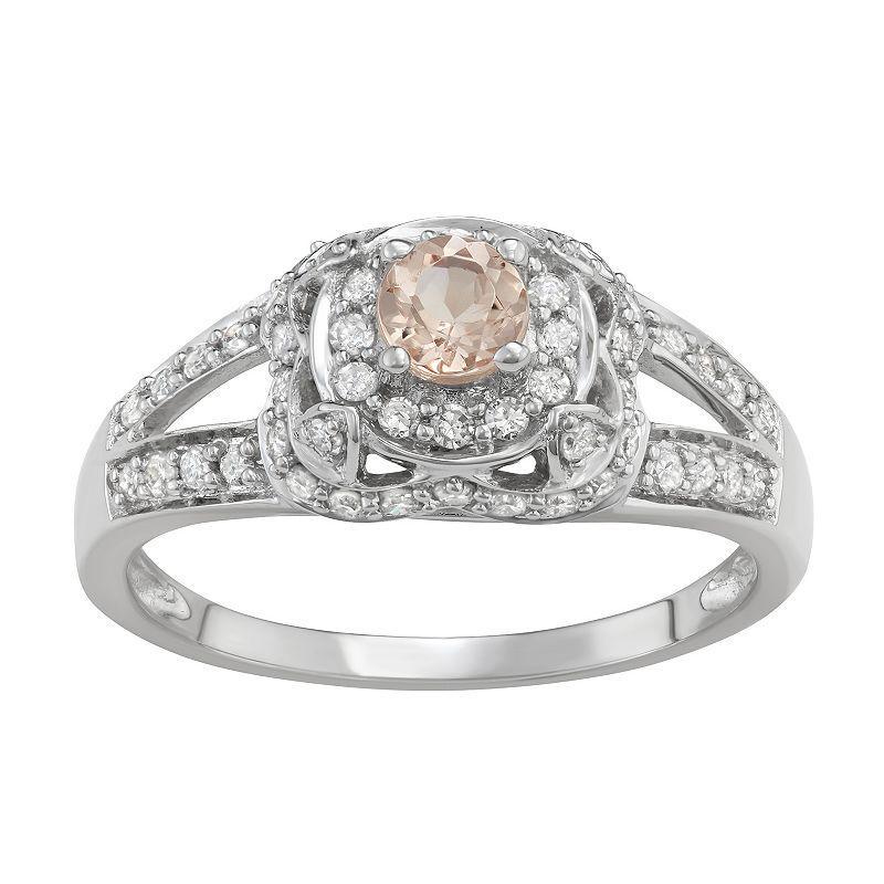 14k White Gold 1/2 Carat T.W. Diamond & Morganite Halo Engagement Ring, Womens 10k Whgold Product Image