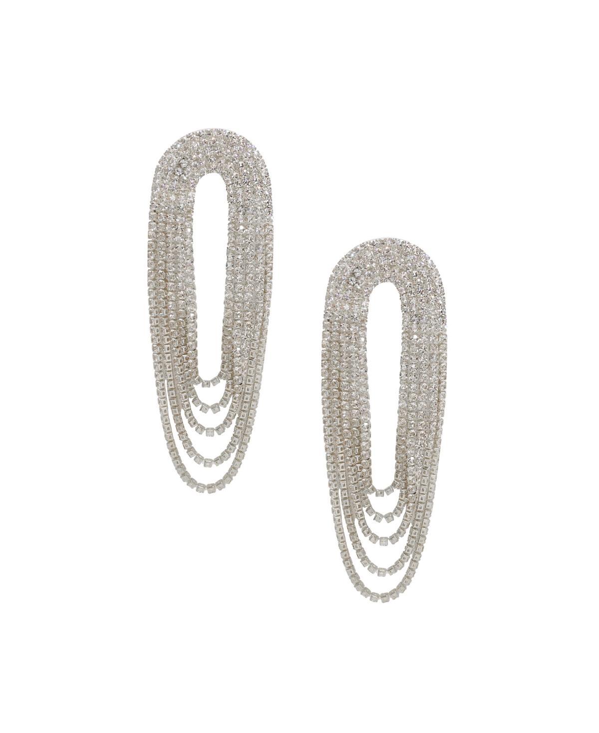 Ettika Crystal Draped Fringe Statement Earrings in Silver Tone Product Image