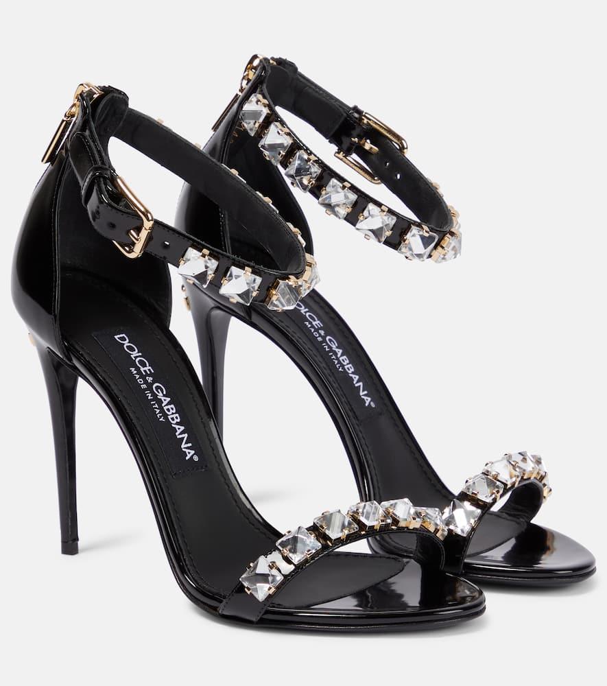 DOLCE & GABBANA 105mm Embellished Patent Leather Sandals In Black product image