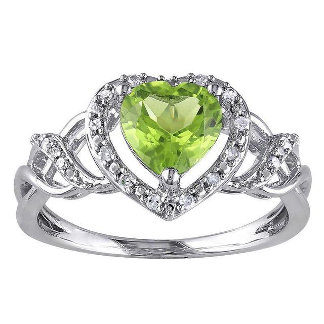 Stella Grace Sterling Silver 1/10 Carat T.W. Diamond & Peridot Heart Crossover Ring, Womens Product Image