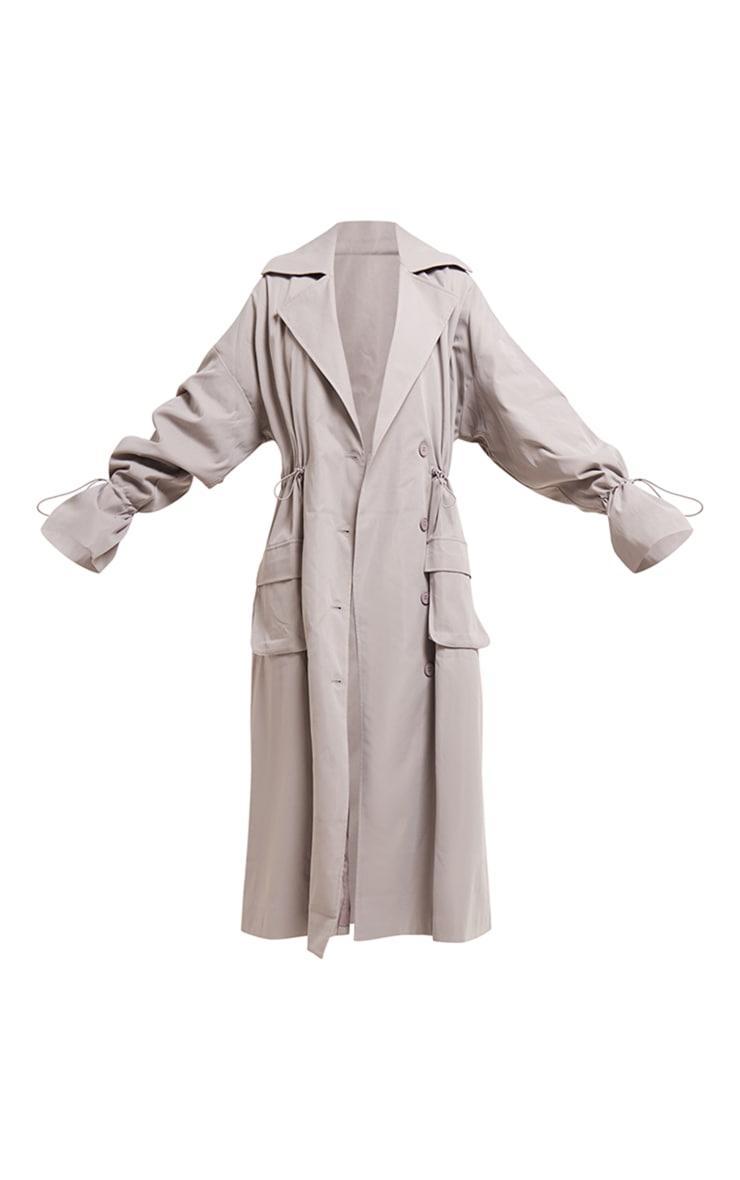 Grey Ruched Toggle Detail Trench Coat Product Image