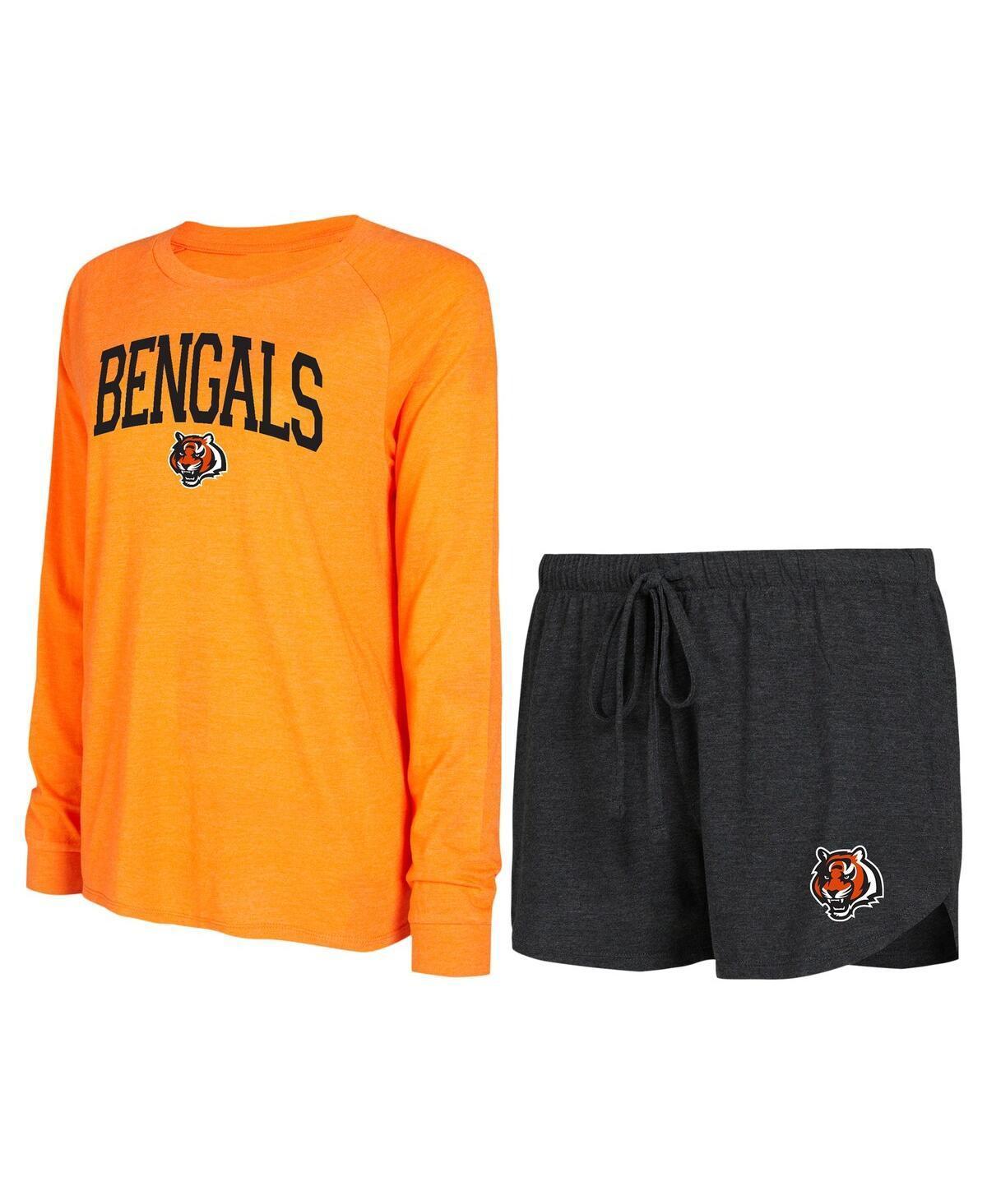 Womens Concepts Sport Black Cincinnati Bengals Raglan Long Sleeve T-shirt and Shorts Lounge Set - Black Product Image