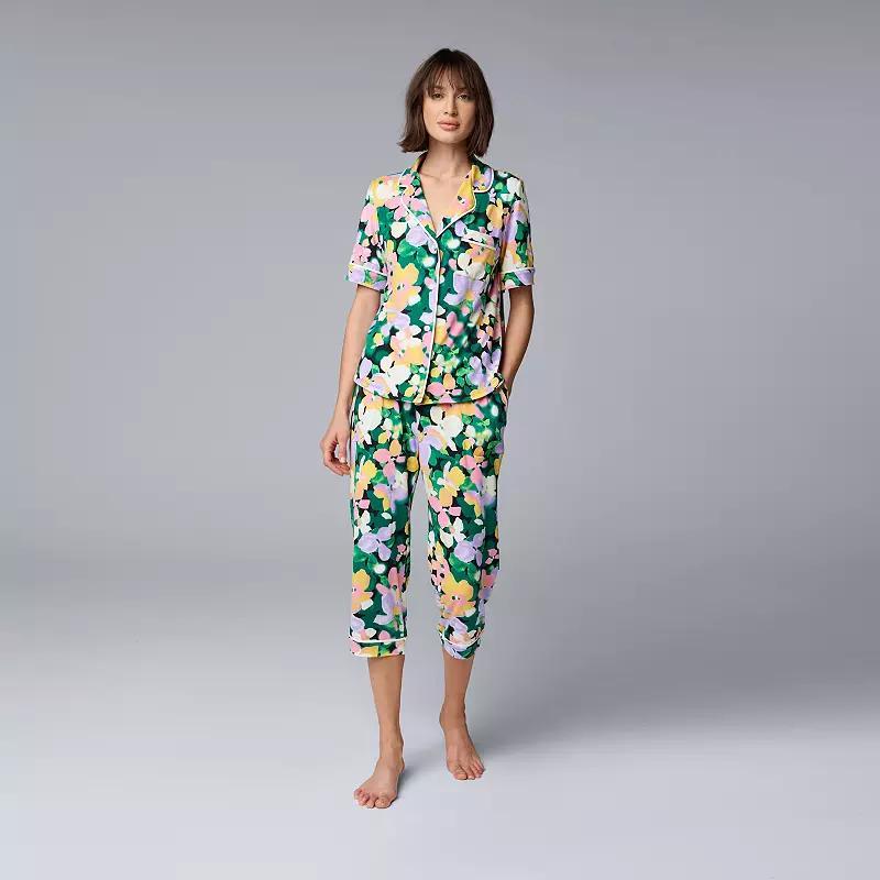 Womens Simply Vera Vera Wang Cozy Short Sleeve Notch Collar Pajama Top & Pajama Capris Set Product Image