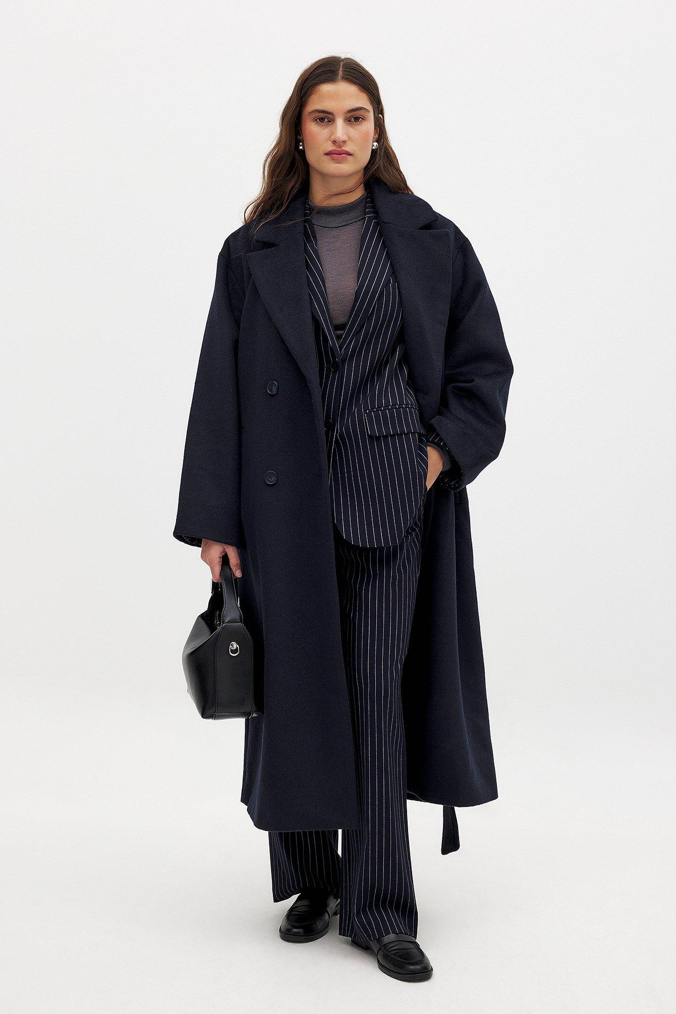 Classic Wool Blend Belted Coat Product Image