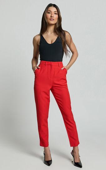 Hermie Pants - High Waisted Cropped Tailored Pants in Red Product Image