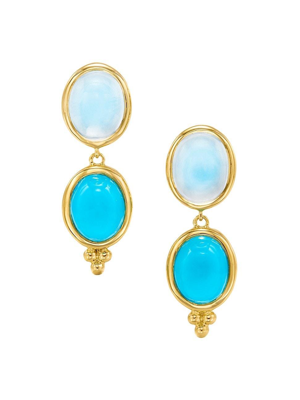 Womens Cl Color 18K Yellow Gold, Turquoise & Blue Moonstone Double-Drop Earrings Product Image