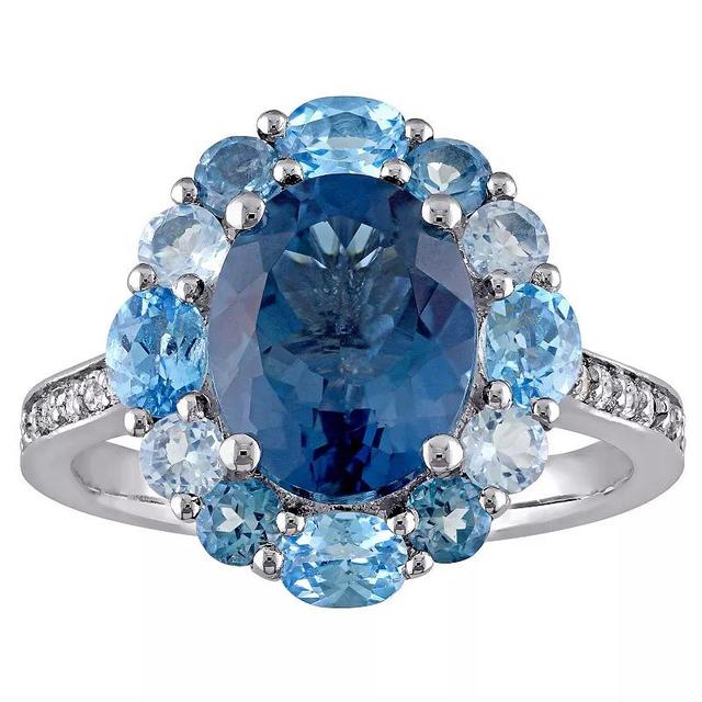 Stella Grace Sterling Silver London, Swiss, & Sky Blue Topaz Halo Ring, Womens Product Image