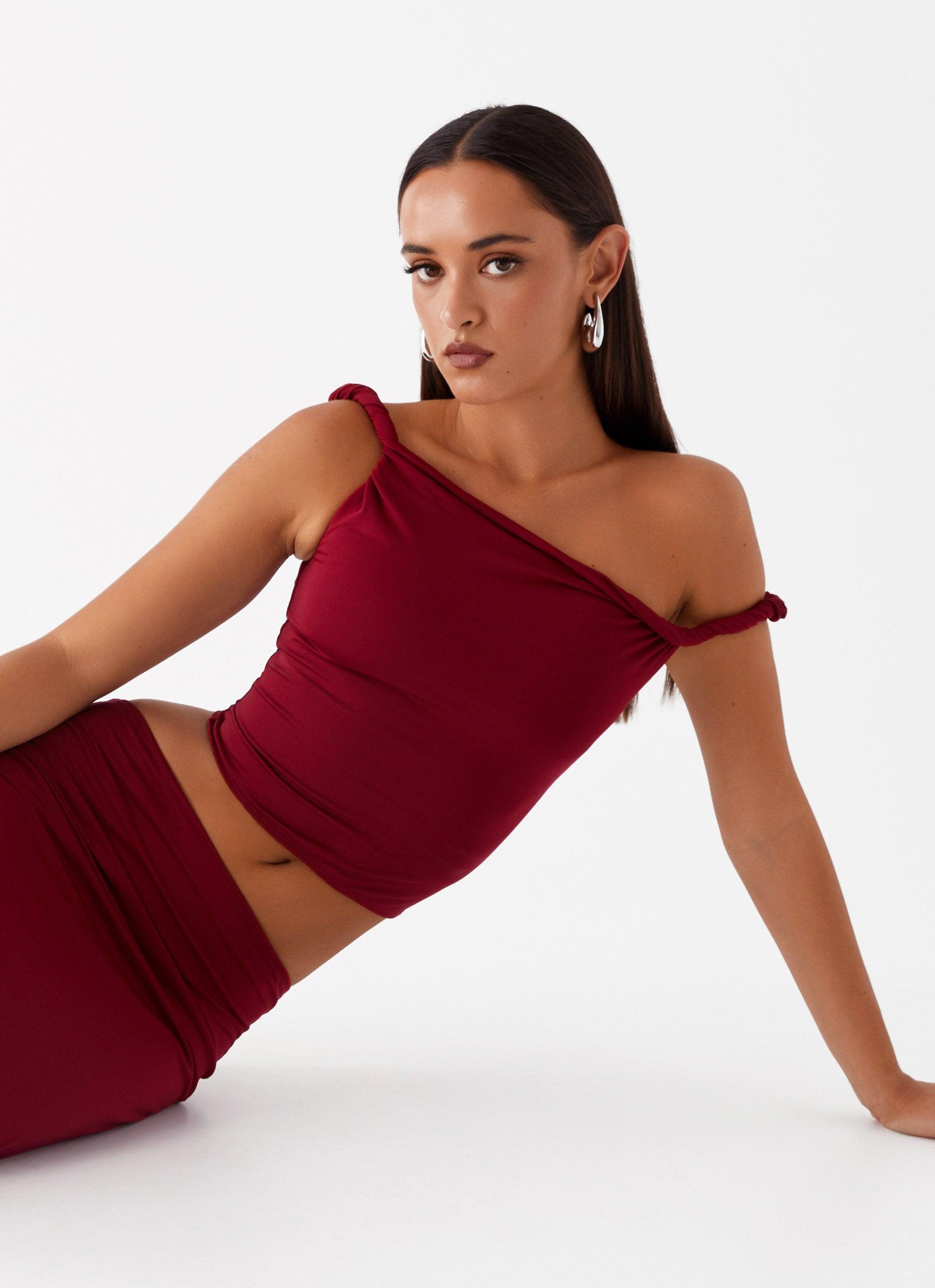 Solace Soul Twist Shoulder Top - Maroon Product Image