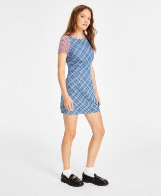 Tommy Jeans Womens Tartan Dress Striped Short Sleeve Top product image