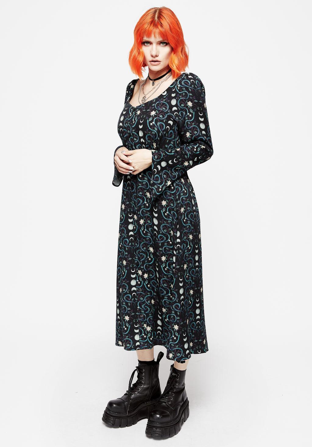 Pythia Print Flute Sleeve Midi Dress Product Image