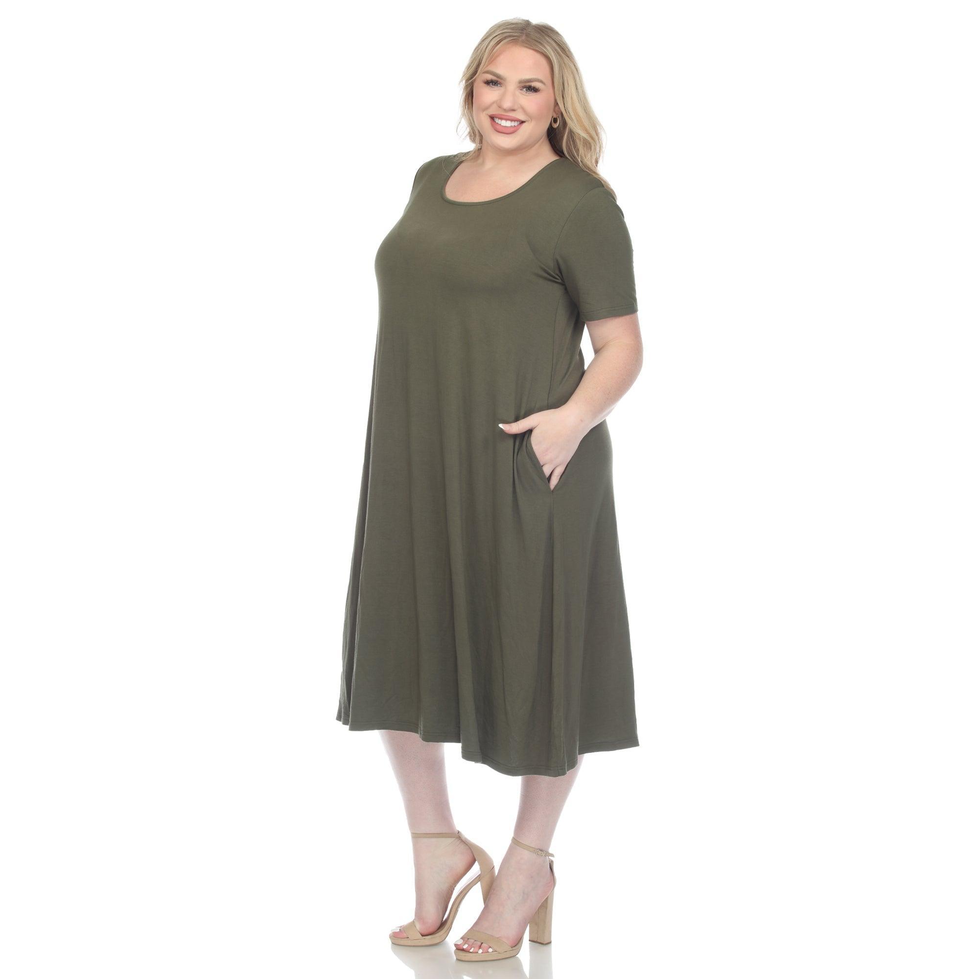 Short Sleeve Pocket Swing Midi Dress - Plus Product Image