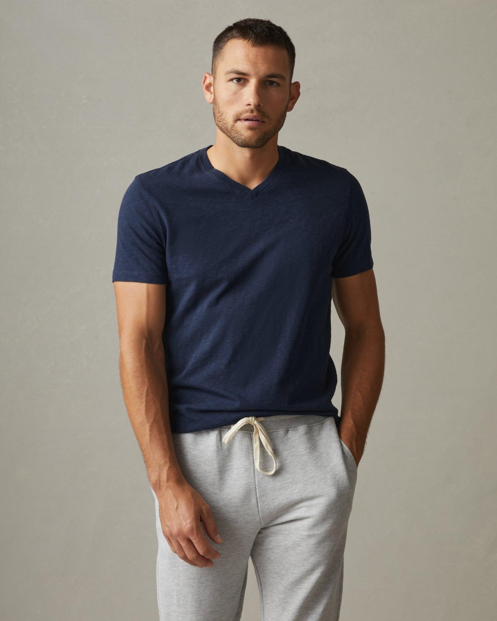 Premium Slub V-Neck Tee - Navy Male Product Image