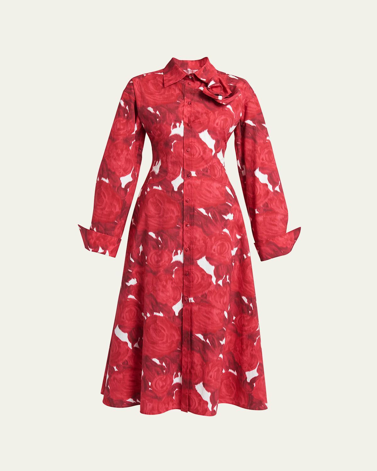 Womens Rose Moir Popeline Midi Dress Product Image