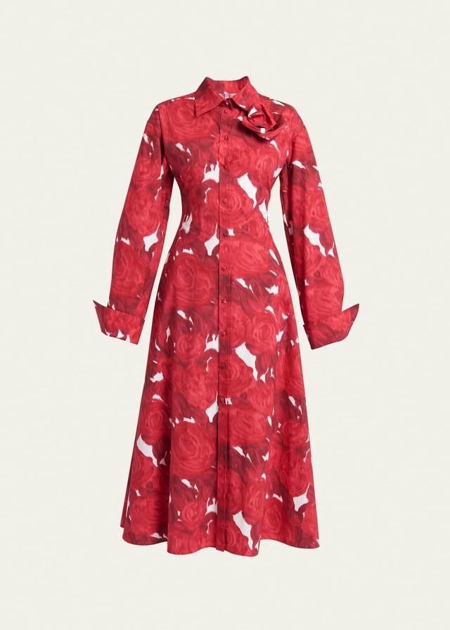 Rose Print Midi Dress with Applique Detail Product Image