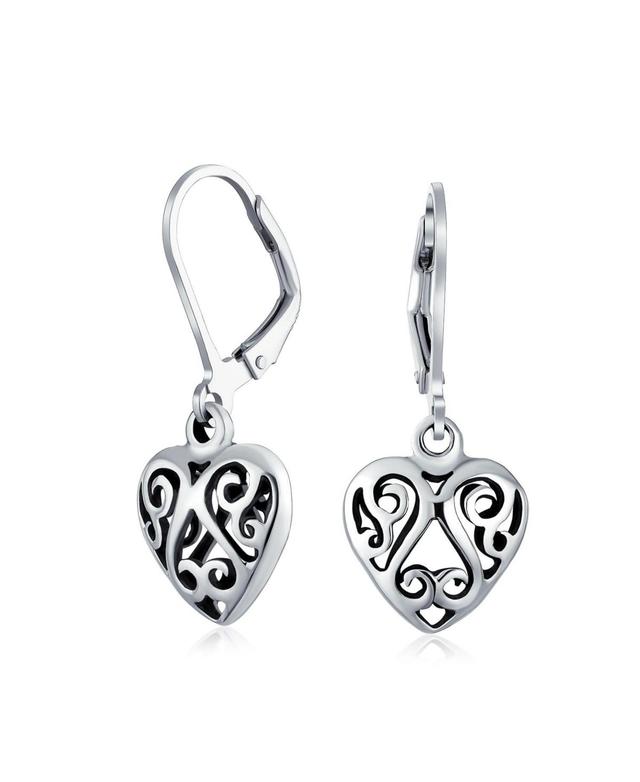 Bling Jewelry Open Lightweight Scroll Filigree Multi Heart Shape Puff Hearts Drop Dangle Earrings For Women Oxidized Sterling Silver Lever back - Silv Product Image