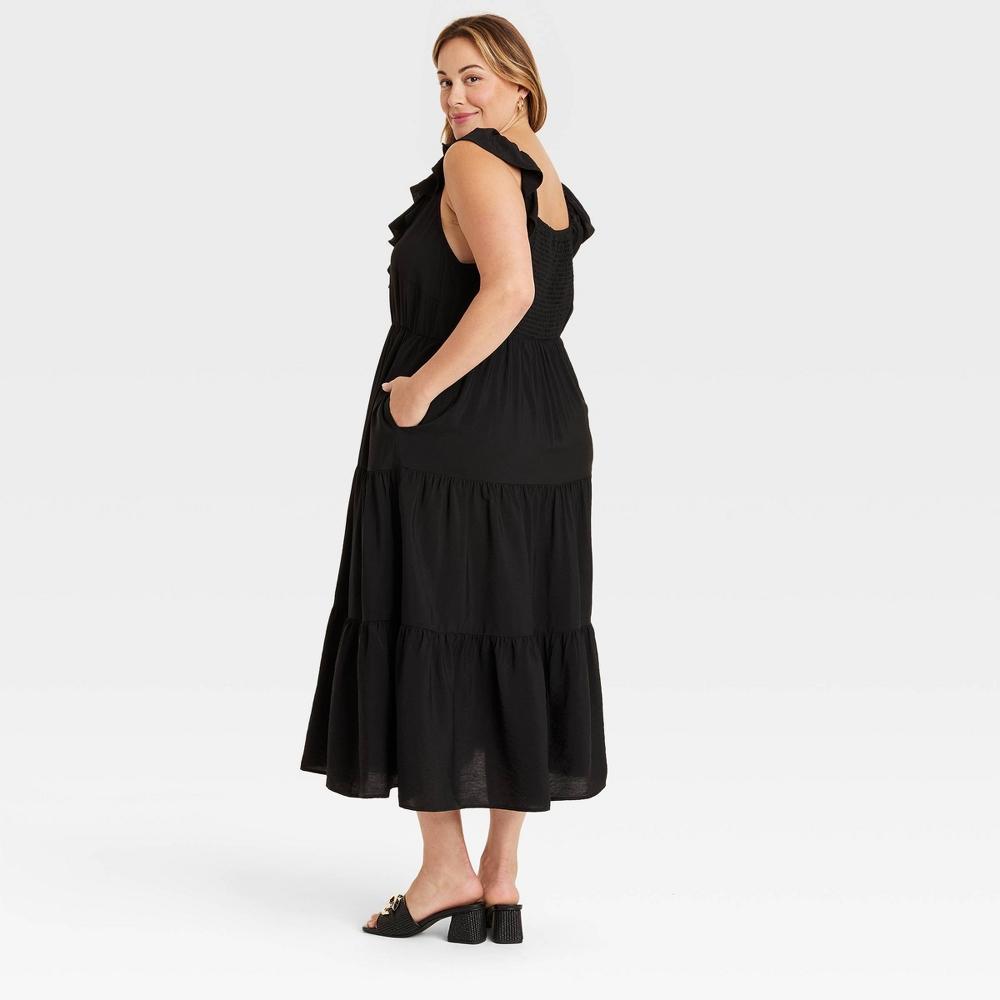 Womens Flutter Short Sleeve Maxi A-Line Dress - Ava & Viv Black 3X Product Image