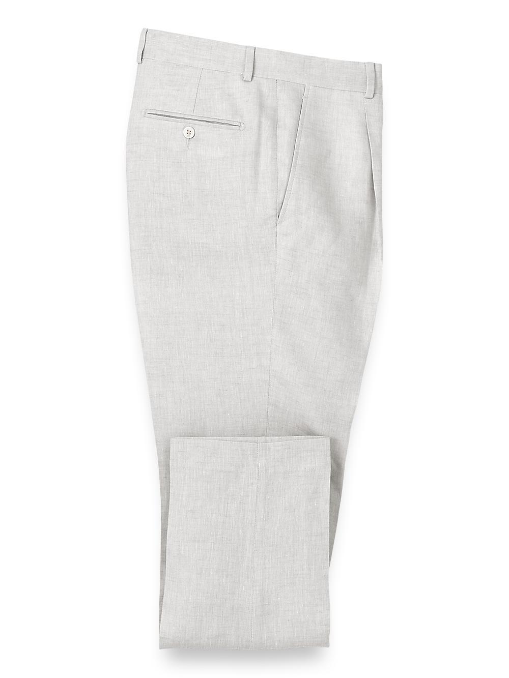 Linen Chambray Twill Single Pleat Pants - Grey Product Image