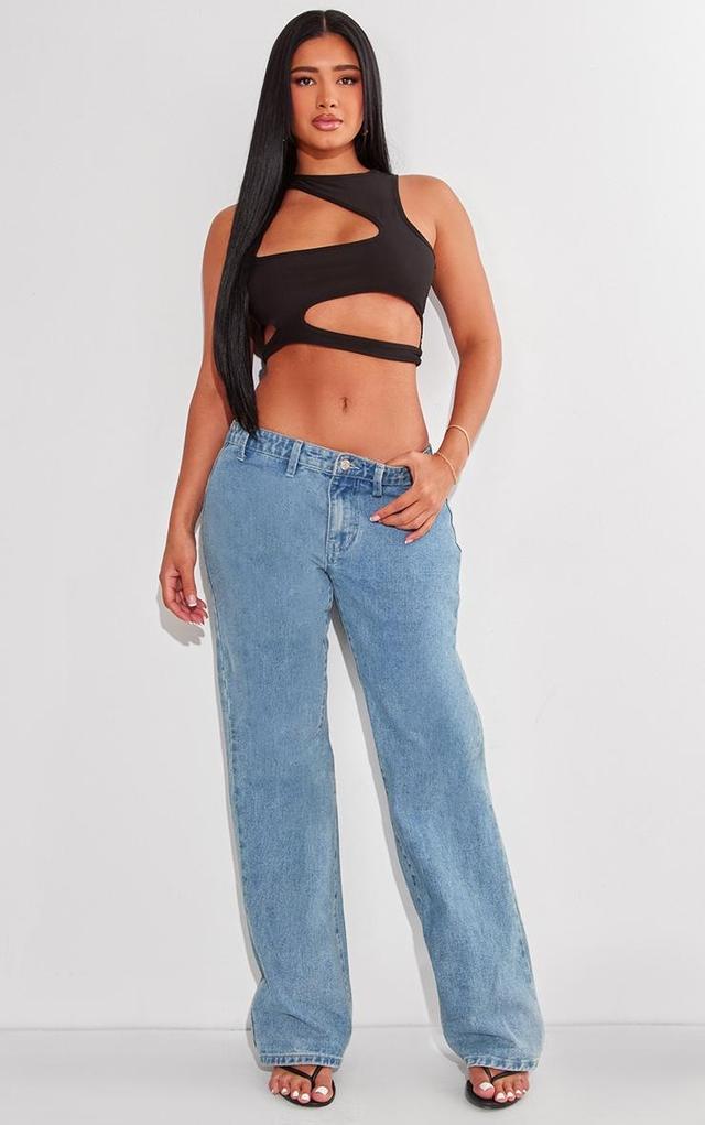 Shape Black Slinky Cut Out Front Crop Top Product Image