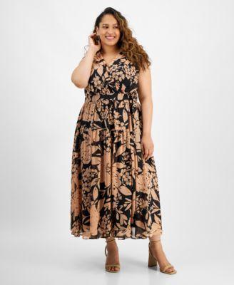 Plus Size Printed Cap-Sleeve Midi Wrap Dress Product Image