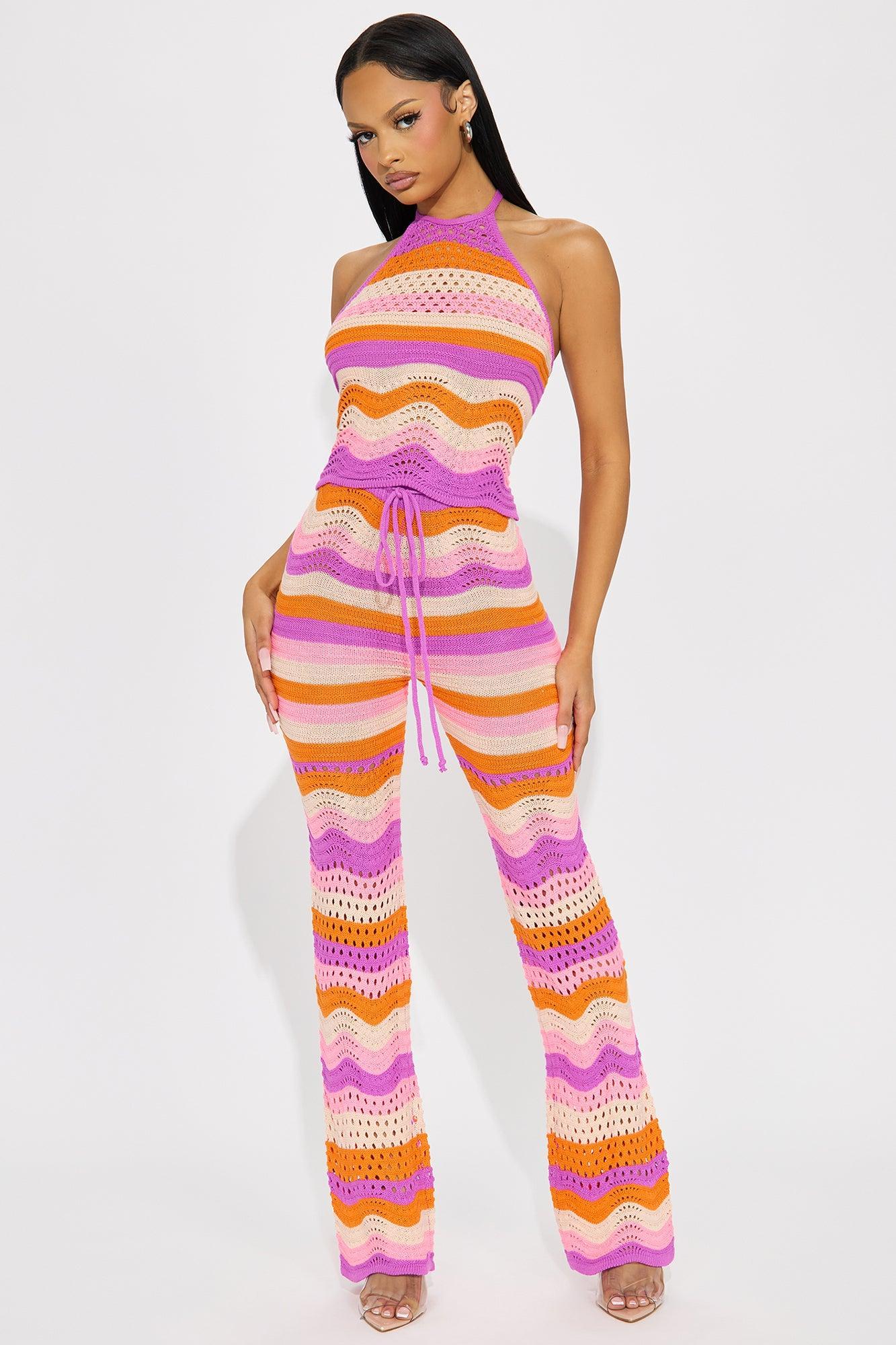 Naya Striped Crochet Pant Set - Pink/combo Product Image