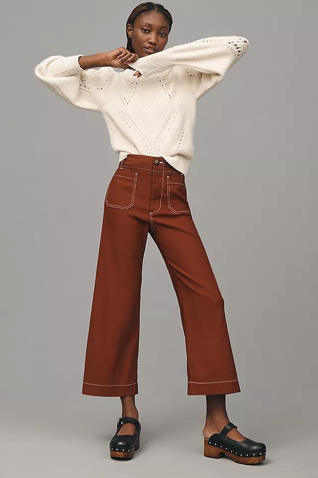 The Colette Cropped Wide-Leg Pants by Maeve: Merrick White Contrast-Stitch Edition Product Image