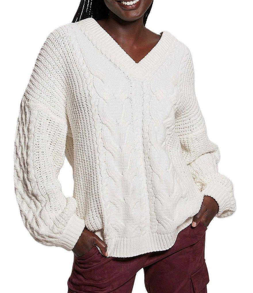 Guess Aki Long Sleeve Chenille Cable Knit Sweater Product Image