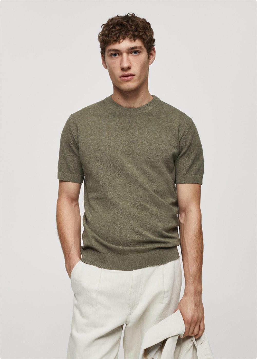 MANGO MAN - Structured cotton knit t-shirt forest greenMen Product Image