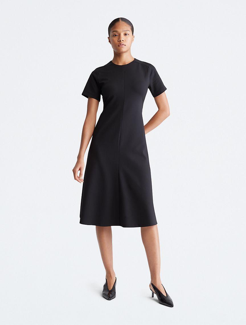 Short Sleeve Flare Skirt Midi Dress Product Image